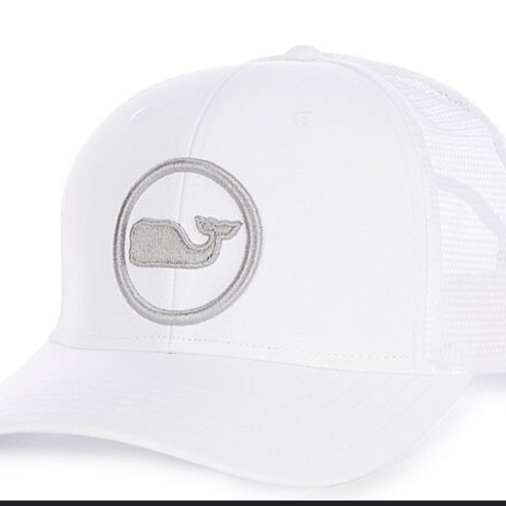 Vineyard Vines performance embroidered logo whale dot adjustable trucker cap